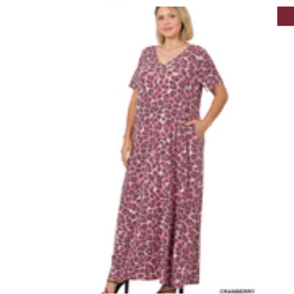 Zenana Animal Print Dress Cranberry Plus 1x